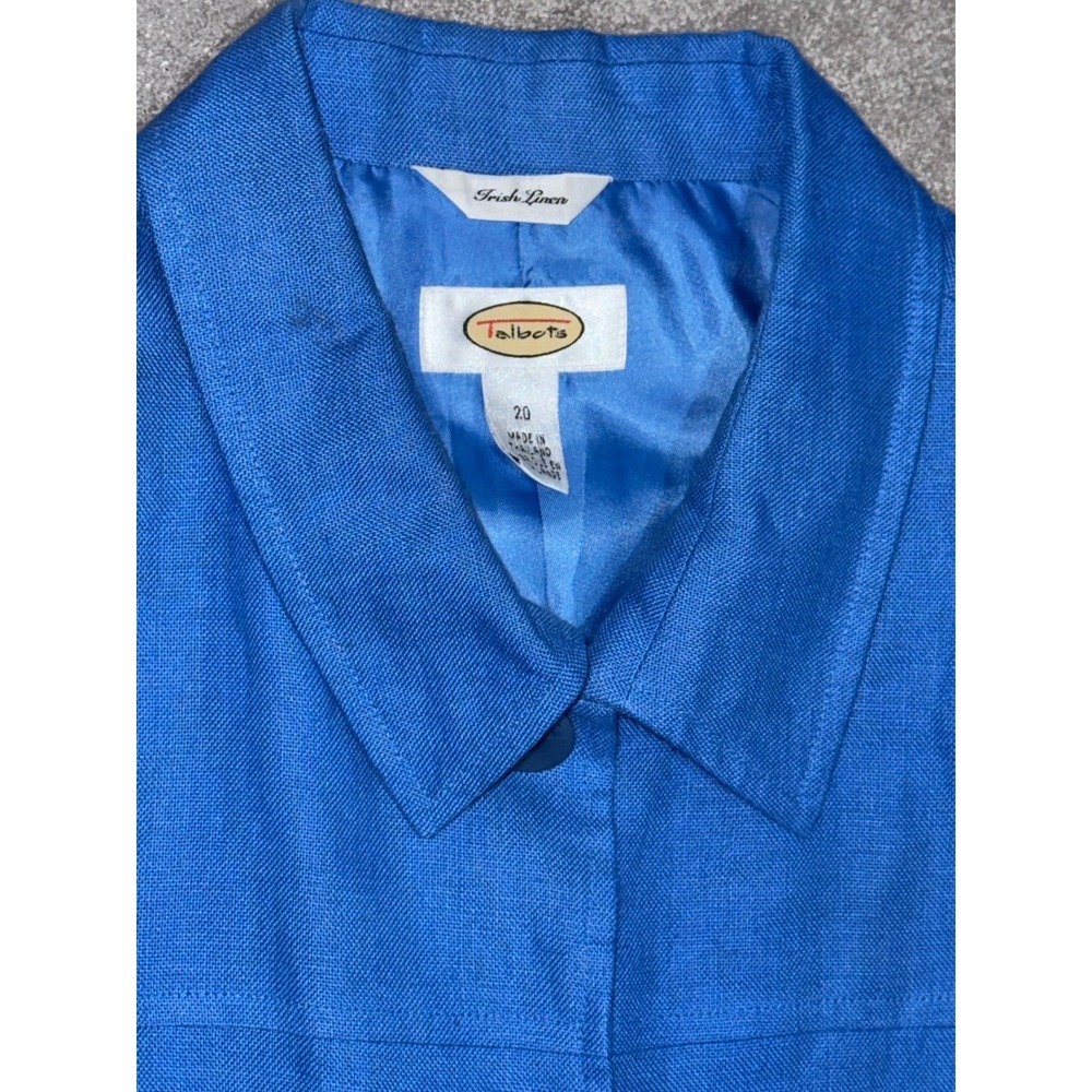 Talbots 100% Irish Linen Bright Blue Button Front Crop Jacket Sz 20 Mint EUC - Picture 6 of 13